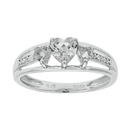 Genuine White Topaz Heart-shaped 3-stone Sterling Silver Ring