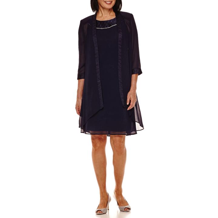 Maya Brooke 3/4-sleeve Sheer Jacket Dress