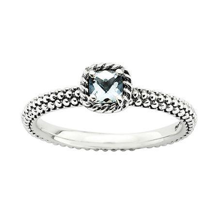 Personally Stackable Checker-cut Genuine Aquamarine Ring