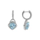 1/3 Ct. T.w. Diamond And Genuine Aquamarine 10k White Gold Hoop Drop Earrings