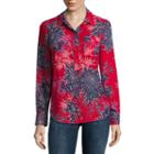 Liz Claiborne Long Sleeve V Neck Woven Blouse-petites