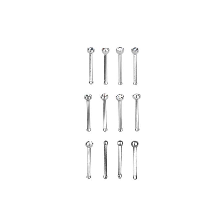 Stainless Steel 316l 12-pc 20 Ga. Crystal Nose Bone Set