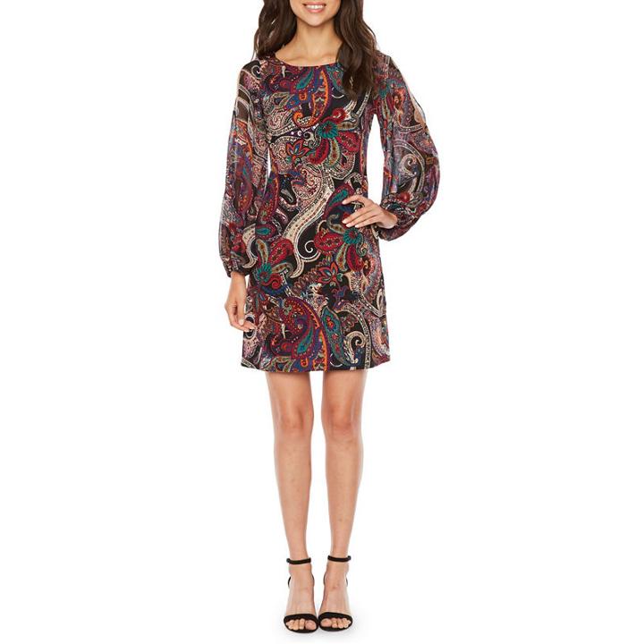 Msk Long Sheer Balloon Sleeve Paisley Shift Dress