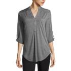 By & By Elbow Sleeve V Neck Knit Blouse-juniors