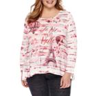 Unity World Wear 3/4 Sleeve Scoop Neck Hearts T-shirt-womens Plus