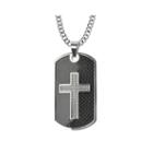 Inox Mens Black Stainless Steel Cross Dog Tag Pendant Necklace