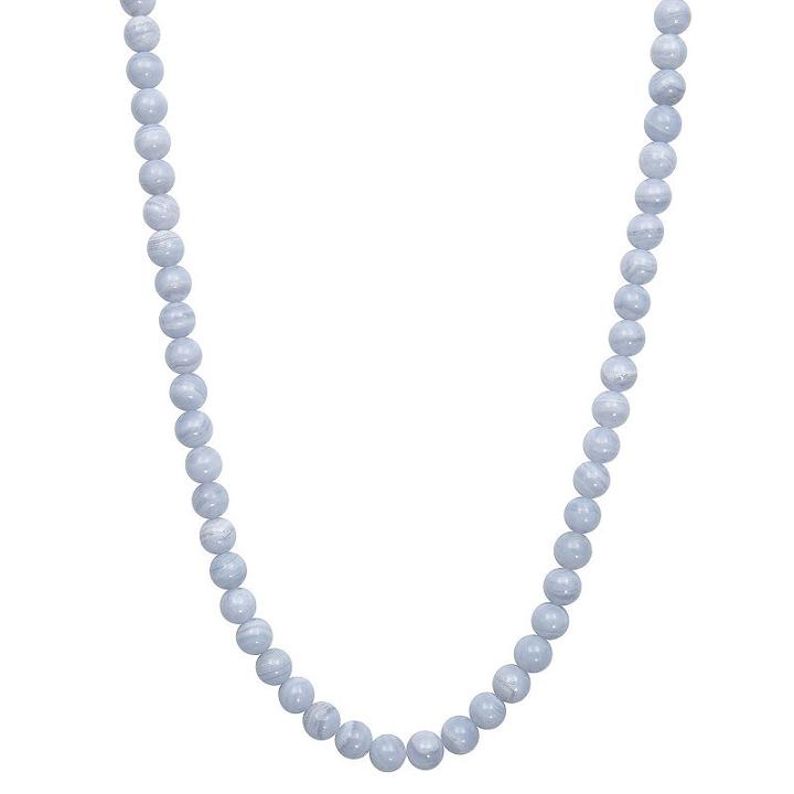 Womens Blue Agate Sterling Silver Round Strand Necklace