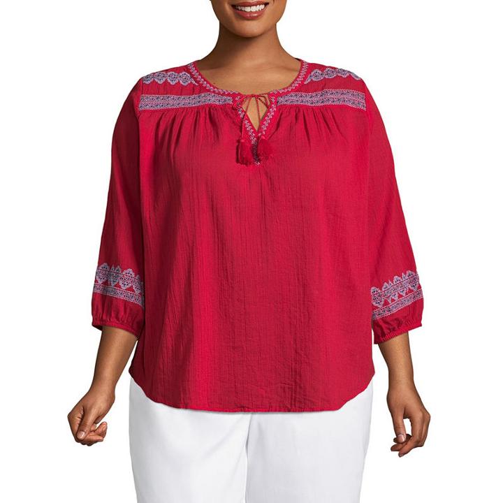 Liz Claiborne Embroidered Top- Plus