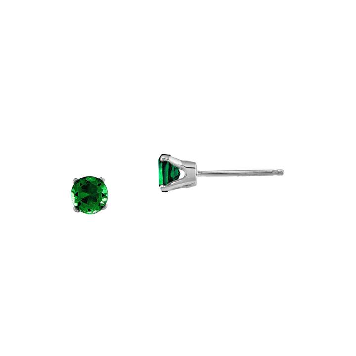 4mm Round Genuine Emerald 14k White Gold Earrings