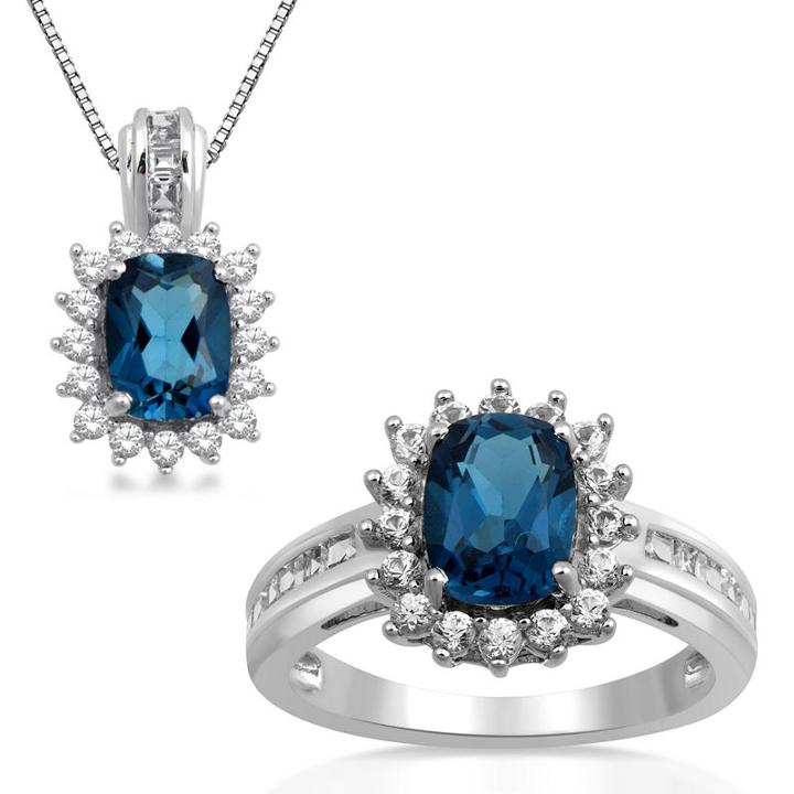 Womens 2-pc. Genuine Blue Topaz & Lab-created White Sapphire Sterling Silver Jewelry Set