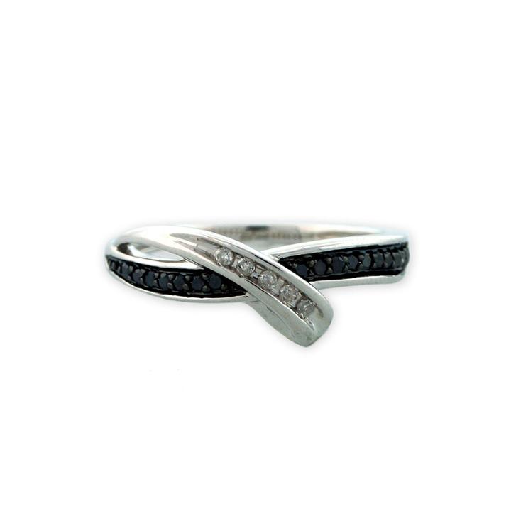 Sterling Silver Black And White Diamond Bypass Ring