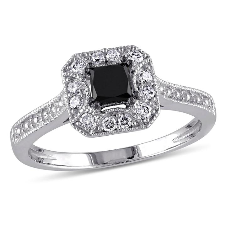 Midnight Black Diamond 1/2 Ct. T.w. White And Color-enhanced Black Diamond 10k White Gold Engagement Ring