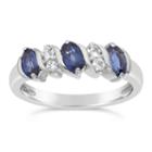 Womens Blue Sapphire Sterling Silver Side Stone Ring