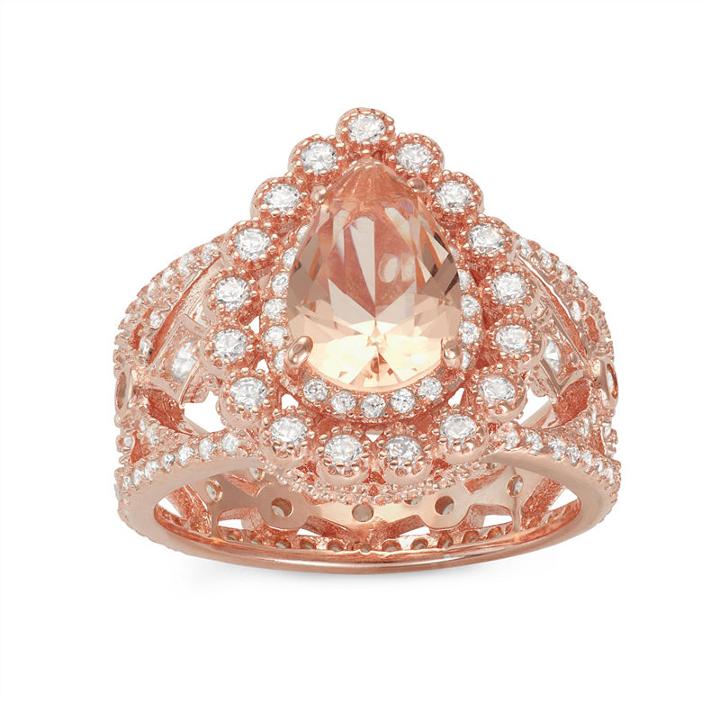 Diamonart Womens 3 Ct. T.w. Lab Created Cubic Zirconia Pink 14k Gold Over Silver Cocktail Ring