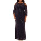Blu Sage Long Sleeve Cold Shoulder Sequin Evening Gown - Plus
