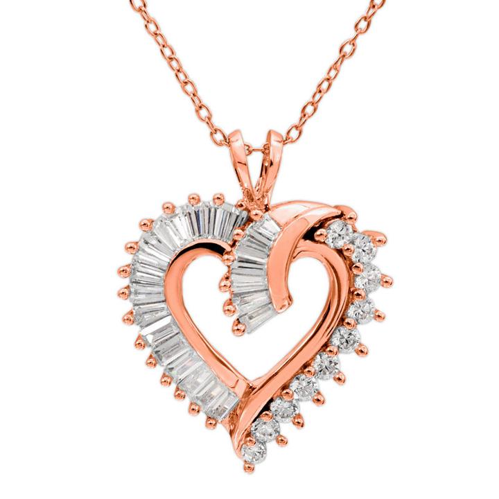 Diamonart Womens Lab Created White Cubic Zirconia 14k Rose Gold Over Silver Heart Pendant Necklace