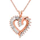 Diamonart Womens Lab Created White Cubic Zirconia 14k Rose Gold Over Silver Heart Pendant Necklace