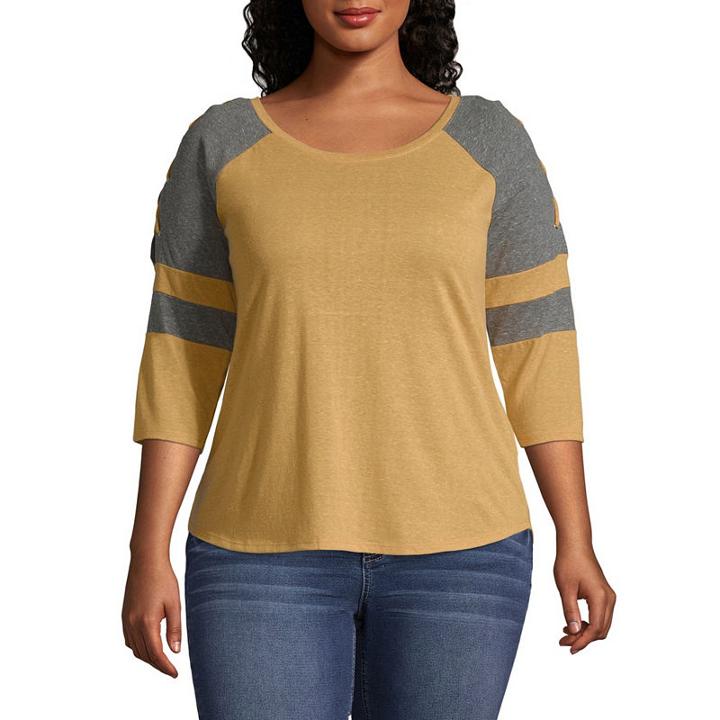 Derek Heart 3/4 Sleeve Round Neck Jersey Blouse-juniors Plus