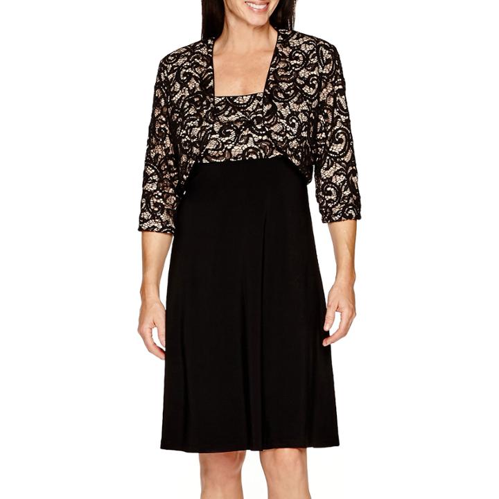 R & M Richards Long-sleeve Lace Bolero Jacket Dress