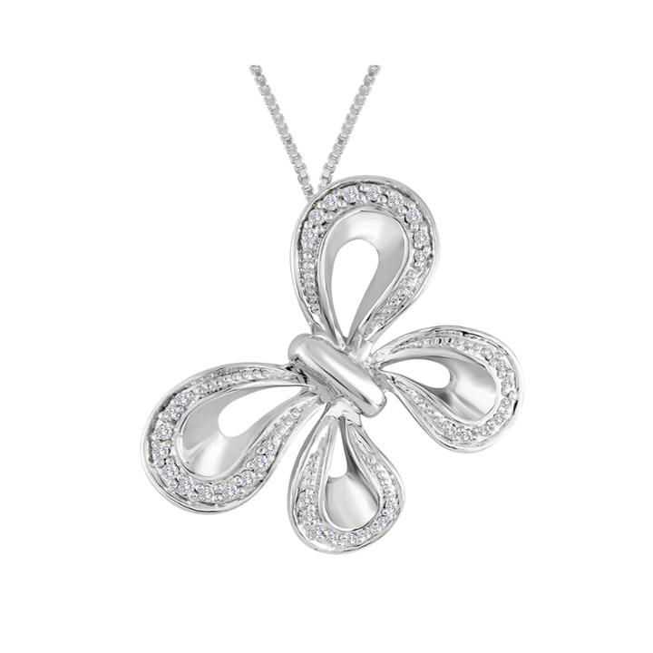 1/10 Ct. T.w. Diamond Sterling Silver Butterfly Pendant Necklace