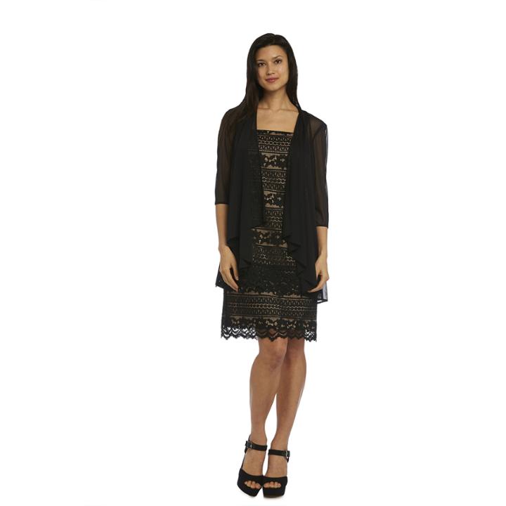 Corded Lace 3/4 Sleeve Embroidered Jacket Dress-petites