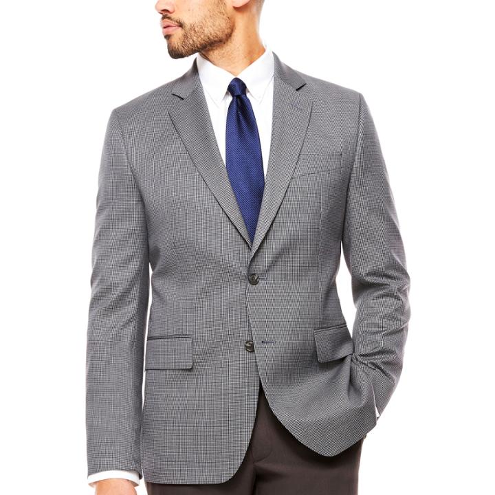 Stafford Stretch Year Round Gray Navy Houndstooth Sport Coat