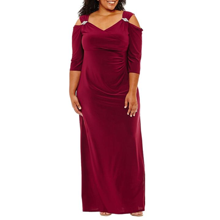 R & M Richards Long Sleeve Evening Gown-plus