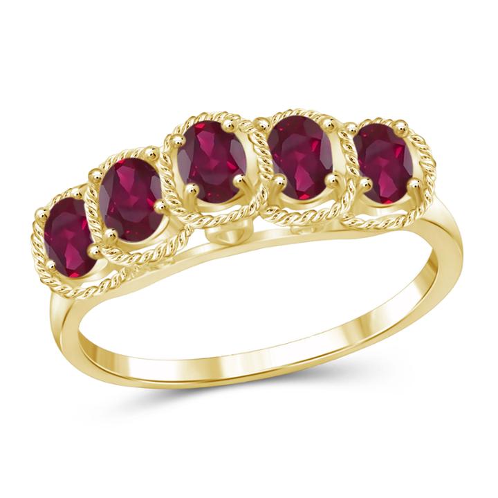 Womens Red Glass-filled Ruby 5 Stone Ring In Gold Over Silver