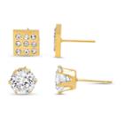 2 Pair White Cubic Zirconia 18k Gold Over Stainless Steel Earring Sets