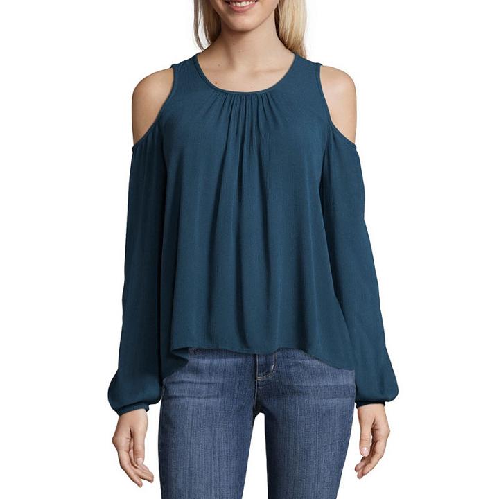 Arizona Long Sleeve Crew Neck Gauze Blouse-juniors