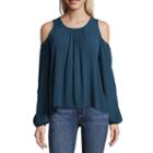 Arizona Long Sleeve Crew Neck Gauze Blouse-juniors