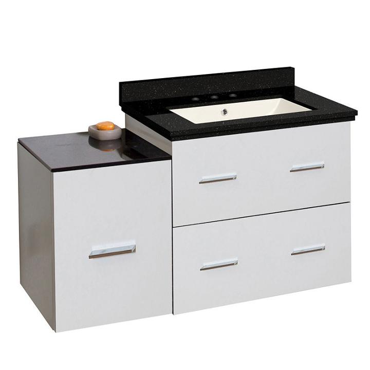 37.75-in. W Wall Mount White Vanity Set For 3h8-in. Drilling Black Galaxy Top Biscuit Um Sink