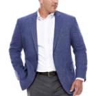 Stafford Linen Cotton Blue Herringbone Sport Coat- Big And Tall