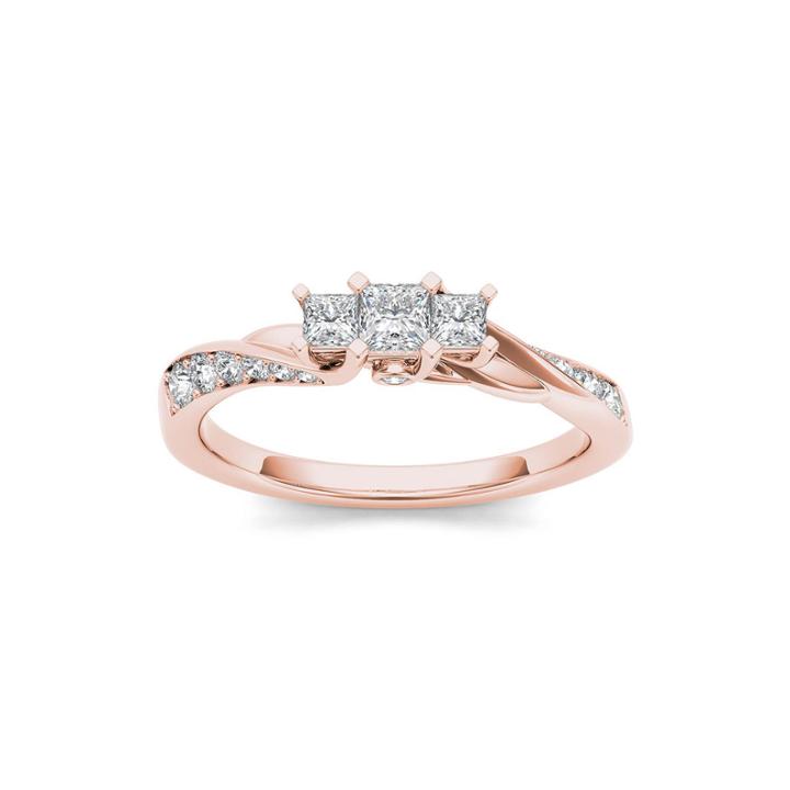1/2 Ct. T.w. Diamond 10k Rose Gold 3-stone Engagement Ring