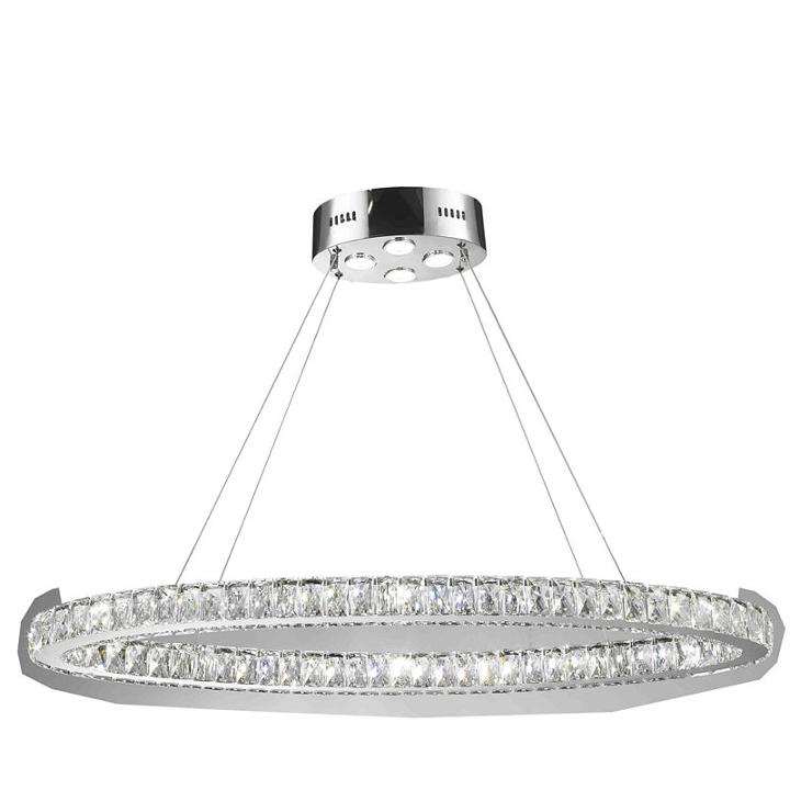 New Galaxy 20 Led Light Chrome Finish And Clear Crystal Oval Ring Dimmable Chandelier