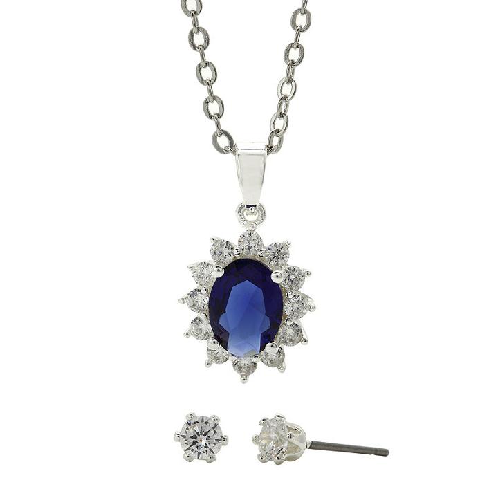 Sparkle Allure&trade; Blue Glass & Cubic Zirconia Earring And Pendant Necklace Set