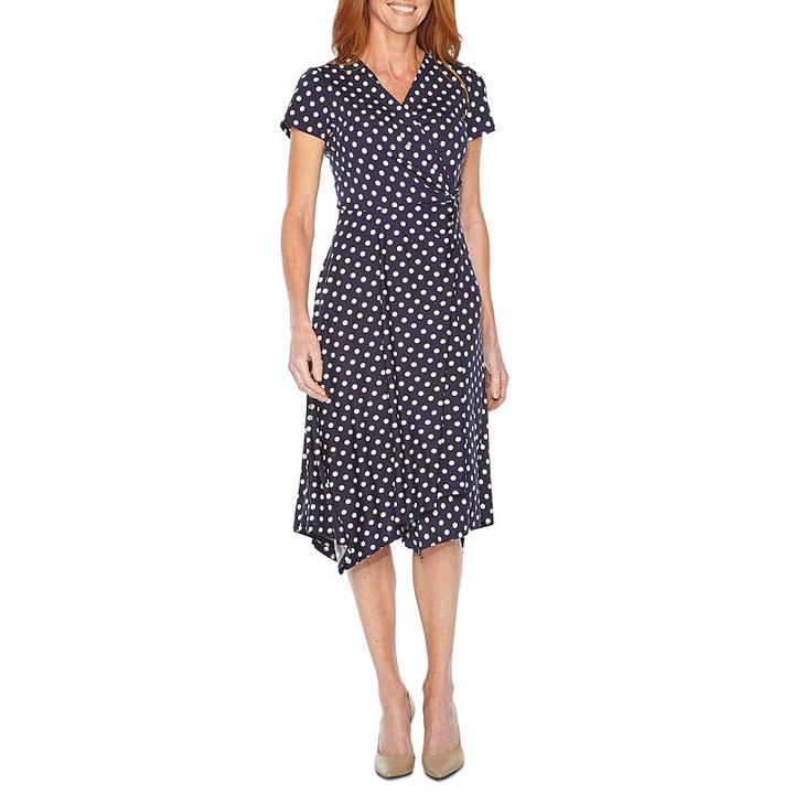 Perceptions Short Sleeve Polka Dot Fit & Flare Dress