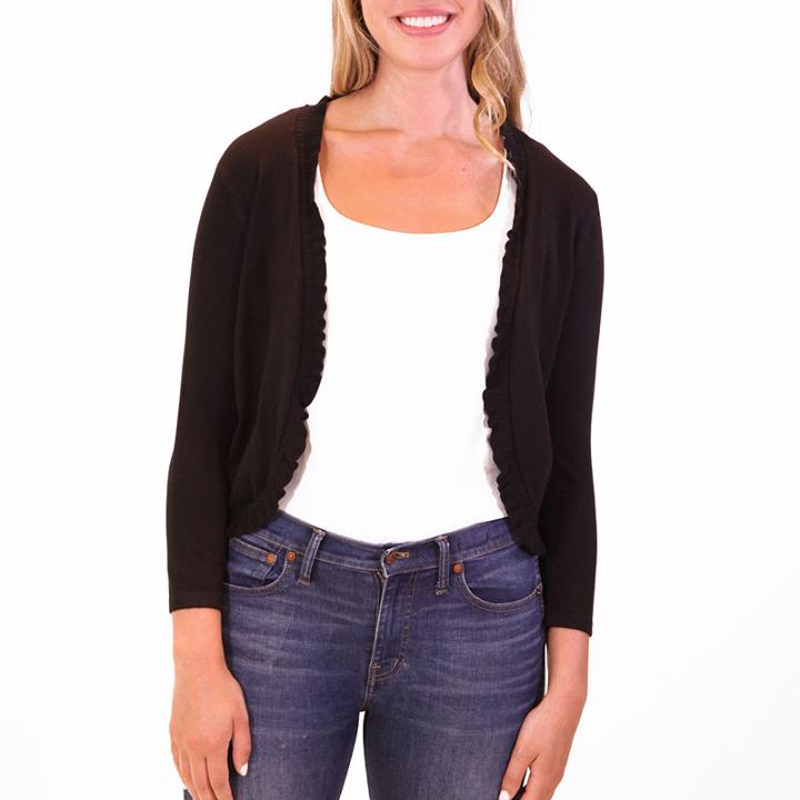 Nina Leonard 3/4 Sleeve Ruffle Edge Bolero