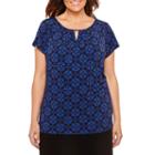 Liz Claiborne Short Sleeve Pleat Neck -womens Plus