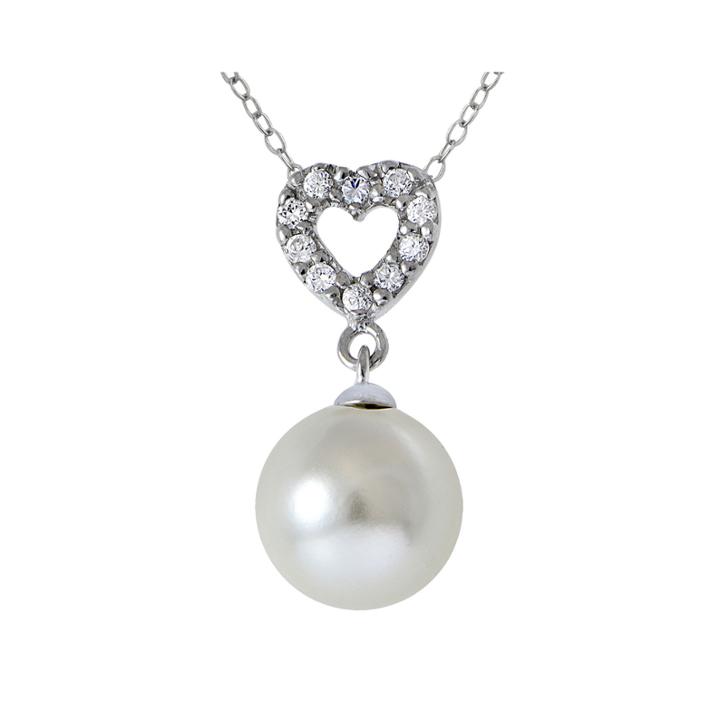 Cubic Zirconia And Simulated Pearl Silver-plated Heart Pendant Necklace