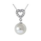 Cubic Zirconia And Simulated Pearl Silver-plated Heart Pendant Necklace