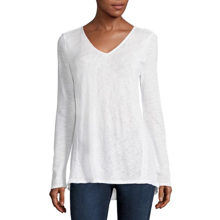 St. John's Bay Long-sleeve Hatchi Lace Tunic - Petite