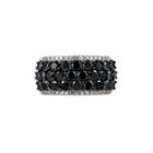 Womens Genuine Black Spinel Sterling Silver Side Stone Ring