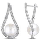 1/3 Ct. T.w. White Pearl 14k White Gold Drop Earrings