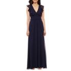 Blu Sage Short Sleeve Cut Outs Evening Gown-petites