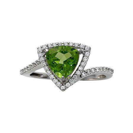 Genuine Peridot & White Topaz Trillion-cut Ring