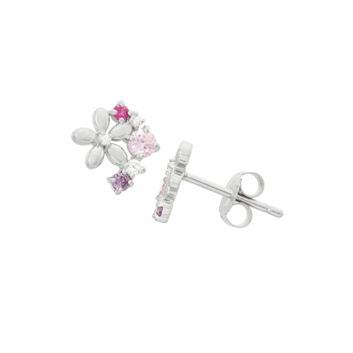 Round Multi Color Cubic Zirconia Sterling Silver Stud Earrings