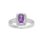 Cushion-cut Genuine Amethyst And White Sapphire Sterling Silver Split-band Ring