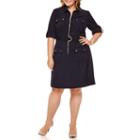 Sharagano 3/4-sleeve Zip-front Belted Shirt Dress - Plus