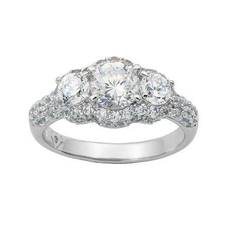 100 Facets By Diamonart Sterling Silver 3-stone Cubic Zirconia Cocktail Ring